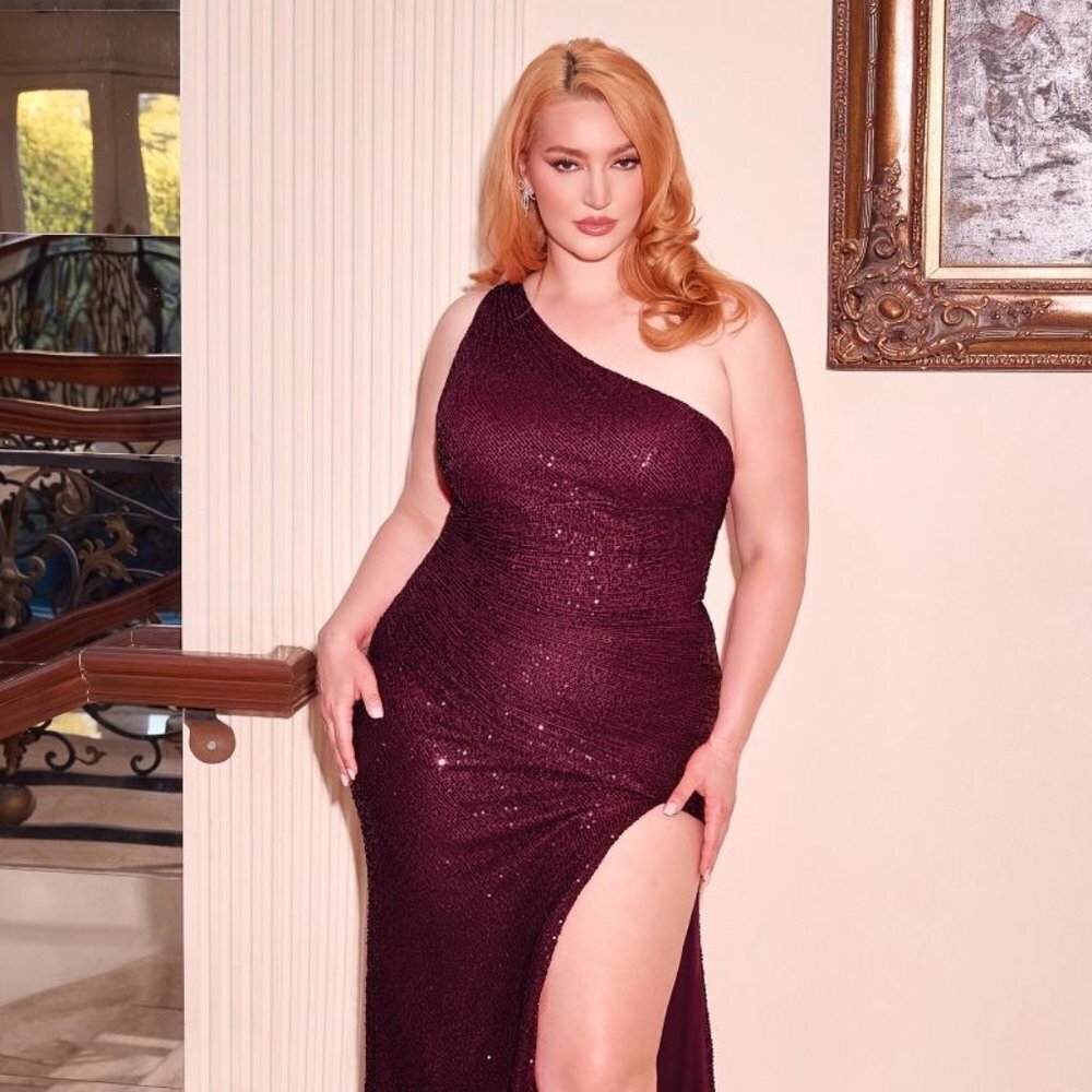 NEW LONG ONE SHOULDER SLEEVELESS SHEATH DRESS EMBROIDERED WITH SEQUINS CD CH077C